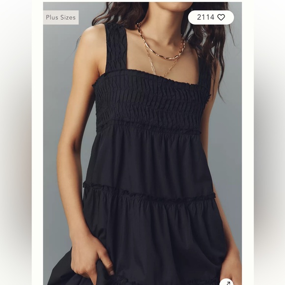 Anthropologie Maeve Helena Square Neck Black Midi Dress Cotton Black Size Medium - Picture 2 of 3